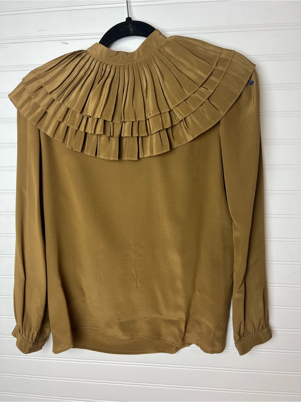 Fenn Wright Manson Silk Pleated Ruffle Yoke Long-Sleeve Top Size 2
